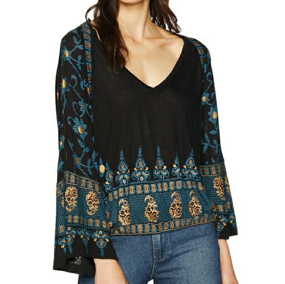 Free People medallion print top gold/black size s